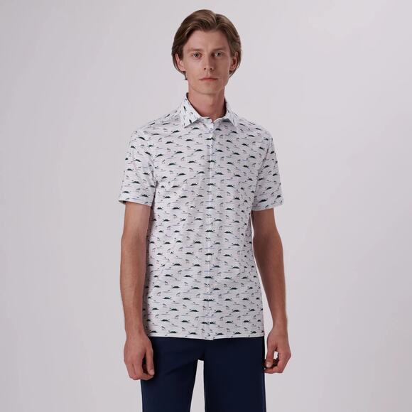BUGATCHI Milo Island Print OoohCotton Short Sleeve Shirt Size‎ Medium Polo Golf - Picture 2 of 16